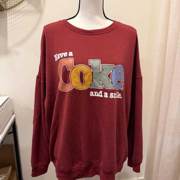 Coca-Cola Tops - Coca-Cola Have a Coke and a Smile Graphic Sweatshirt Burgundy Red XL